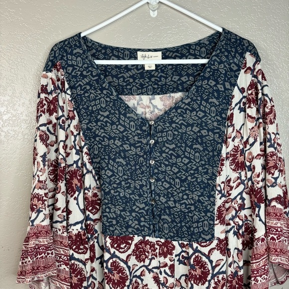 New Style & Co. Boho MIDI Length Dress Navy & Burgandy Plus Size 1X NWOT - Picture 13 of 14